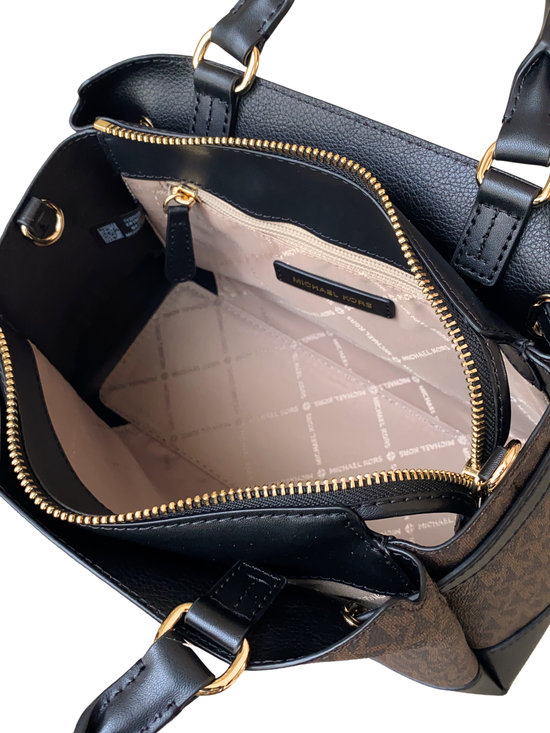 detail-dalam-Michael-35S3G6RS1B-Kors-Reed-Small-Belted-Logo-Satchel-Brown-Black