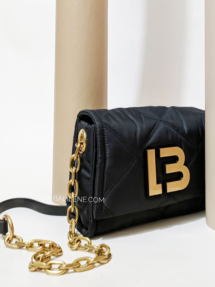 detail-depan-B-Y-L-Small-Black-Gold-Padded-Nylon-Crossbody-Bag