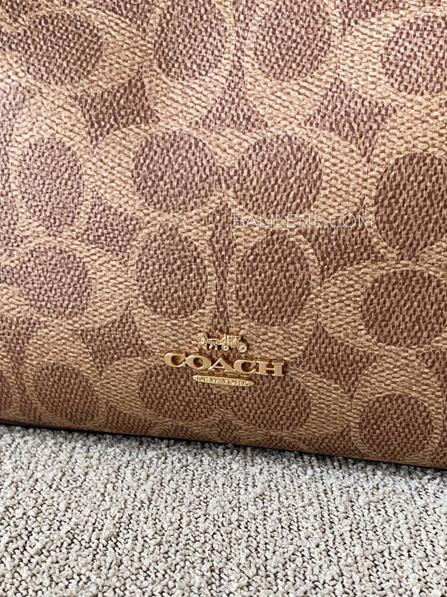 detail-depan-Coach-Laurel-Small-Shoulder-Bag-In-Signature-Canvas-Tan-Brown-balilene