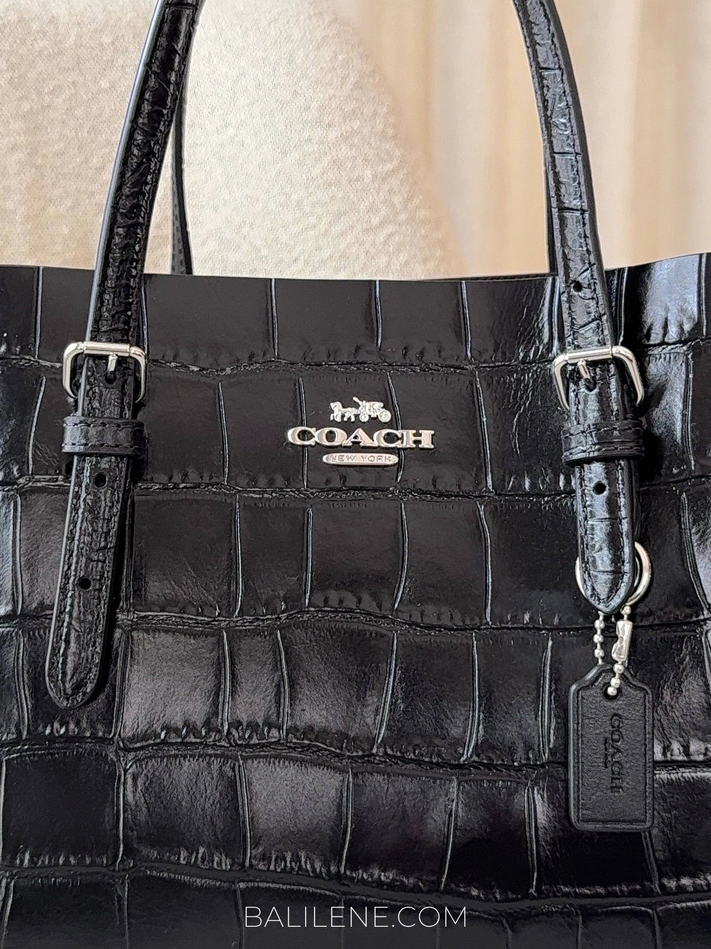 detail-depan-Coach-Mollie-Tote-Bag-25-Crocodile-Embossed-Black-balilene