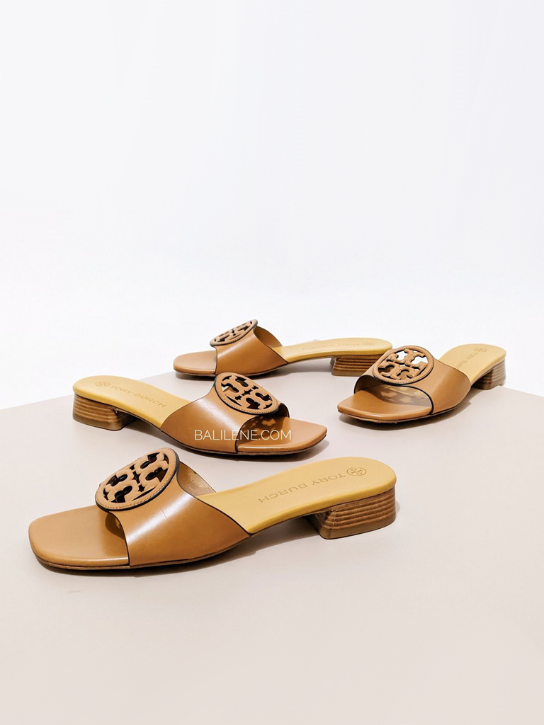 Tory Burch Bombe Miller Slide Calf Leather Caramel Corn Hornet