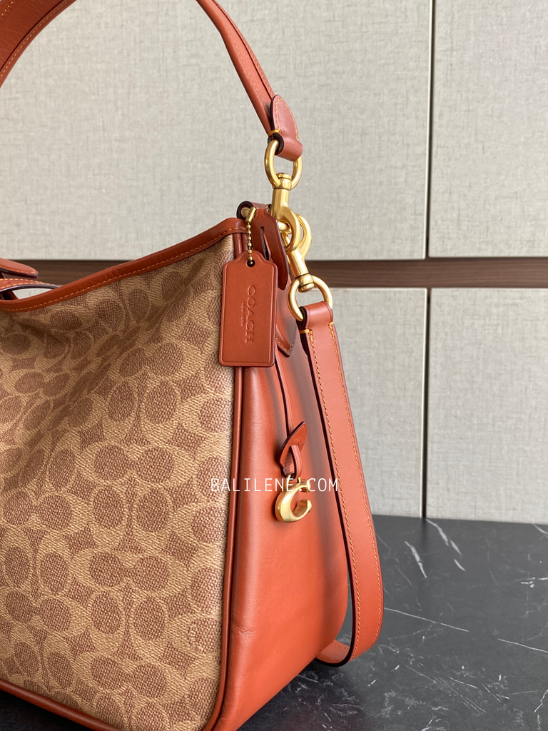 detail-samping-Coach-Cary-Shoulder-Bag-In-Signature-Canvas-Tan-Rust-balilene