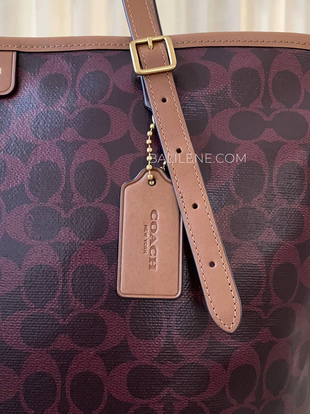 detail-samping-Coach-Taxi-Tote-Bag-In-Signature-Canvas-Black-Currant-Sable-balilene