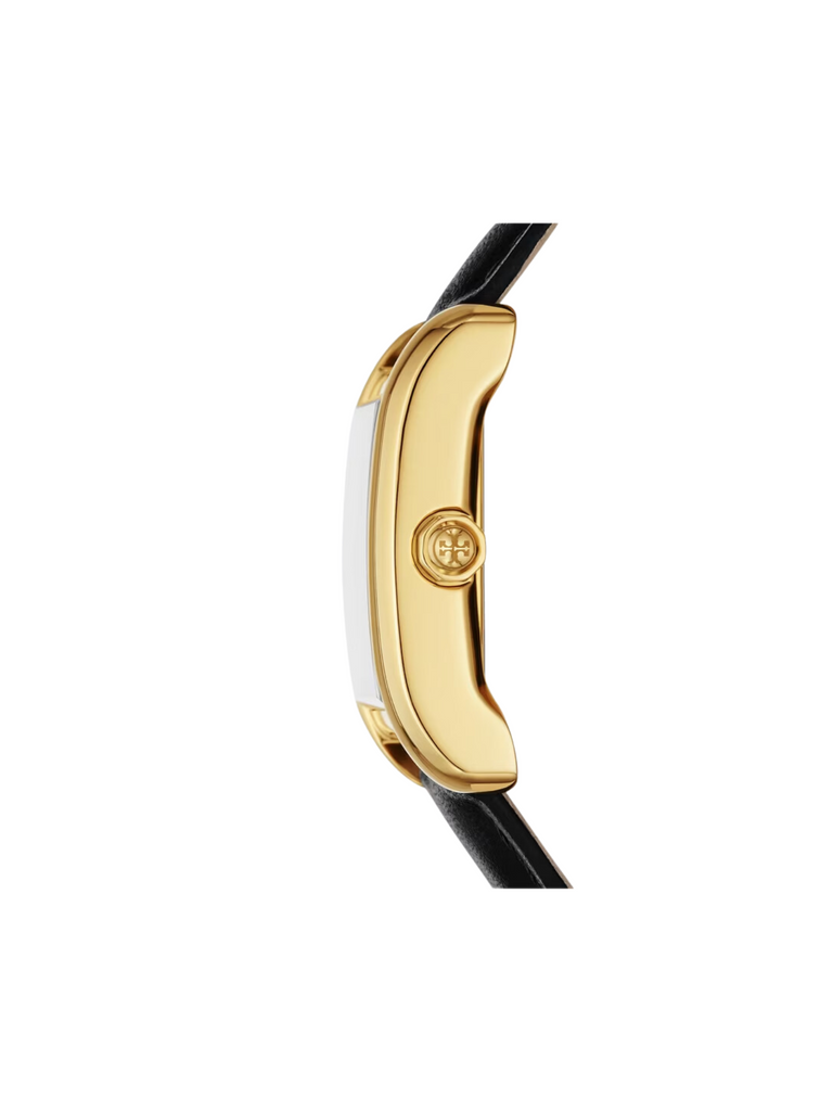 detail-samping-Tory-Burch-Gold-Eleanor-Watch-Black-LeatherStrap-Ladies-Watch