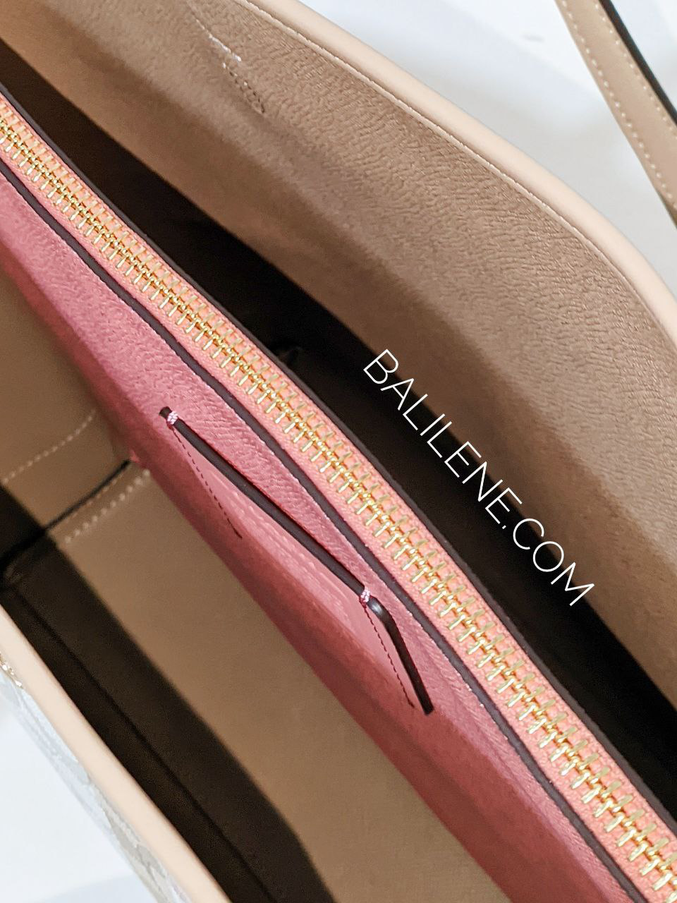 detail-zip-dalam-Coach-Mollie-Tote-In-Signature-Jacquard-With-Stripes-Taffy-Multi