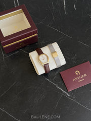 gambar-Aigner-Campania-Set-White-Gold-Silver-Stailess-Steel-Dark-Brown-Leather-Womens-Watch-balilene