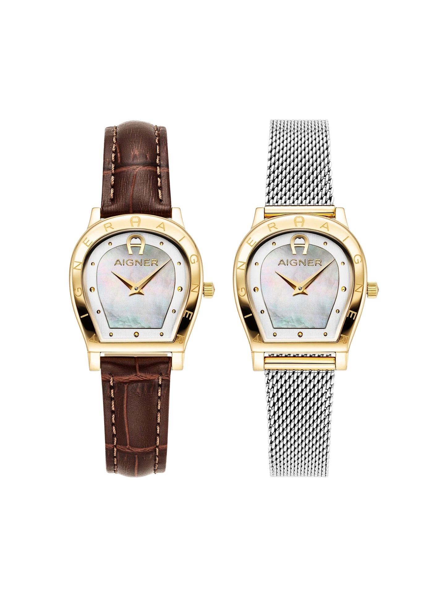gambar-Aigner-Set-White-Gold-Silver-Stailess-Steel-Dark-Brown-Leather-Womens-Watch