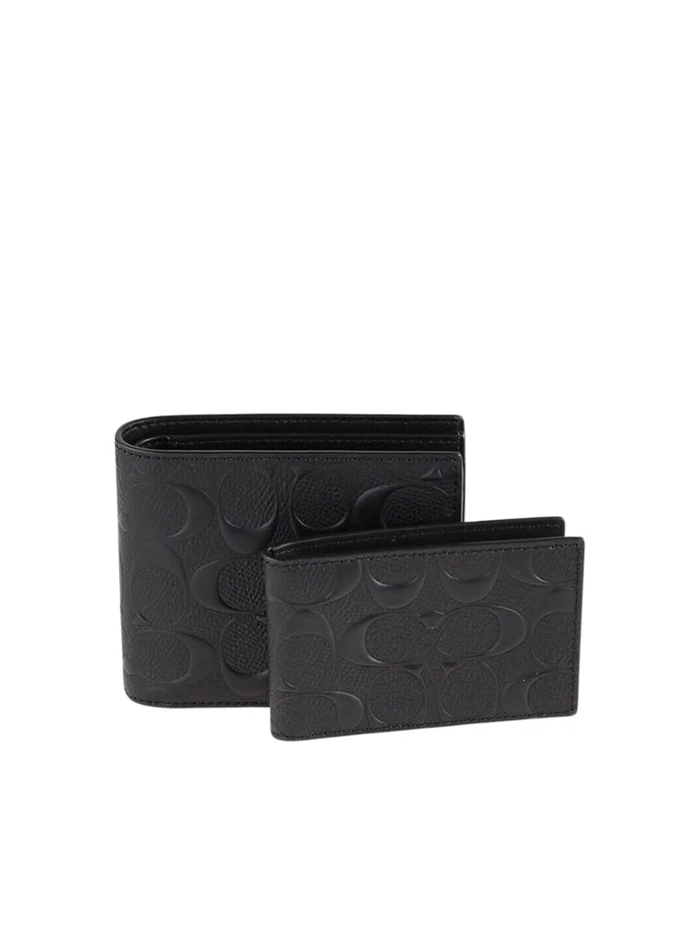 Coach Compact ID Wallet Signature Crossgrain Black Balilene