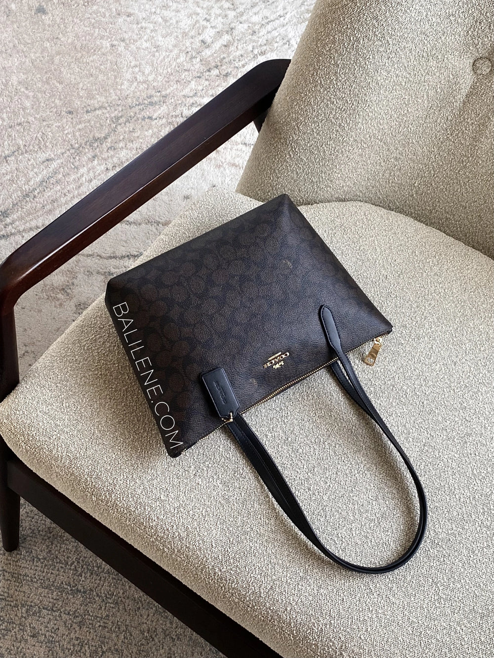 gambar-Coach-Fiona-Zip-Tote-Bag-In-Signature-Canvas-Walnut-Black-balilene