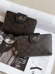 gambar-Coach-Medium-Corner-Zip-Wallet-In-Signature-Canvas-Walnut-Black-balilene