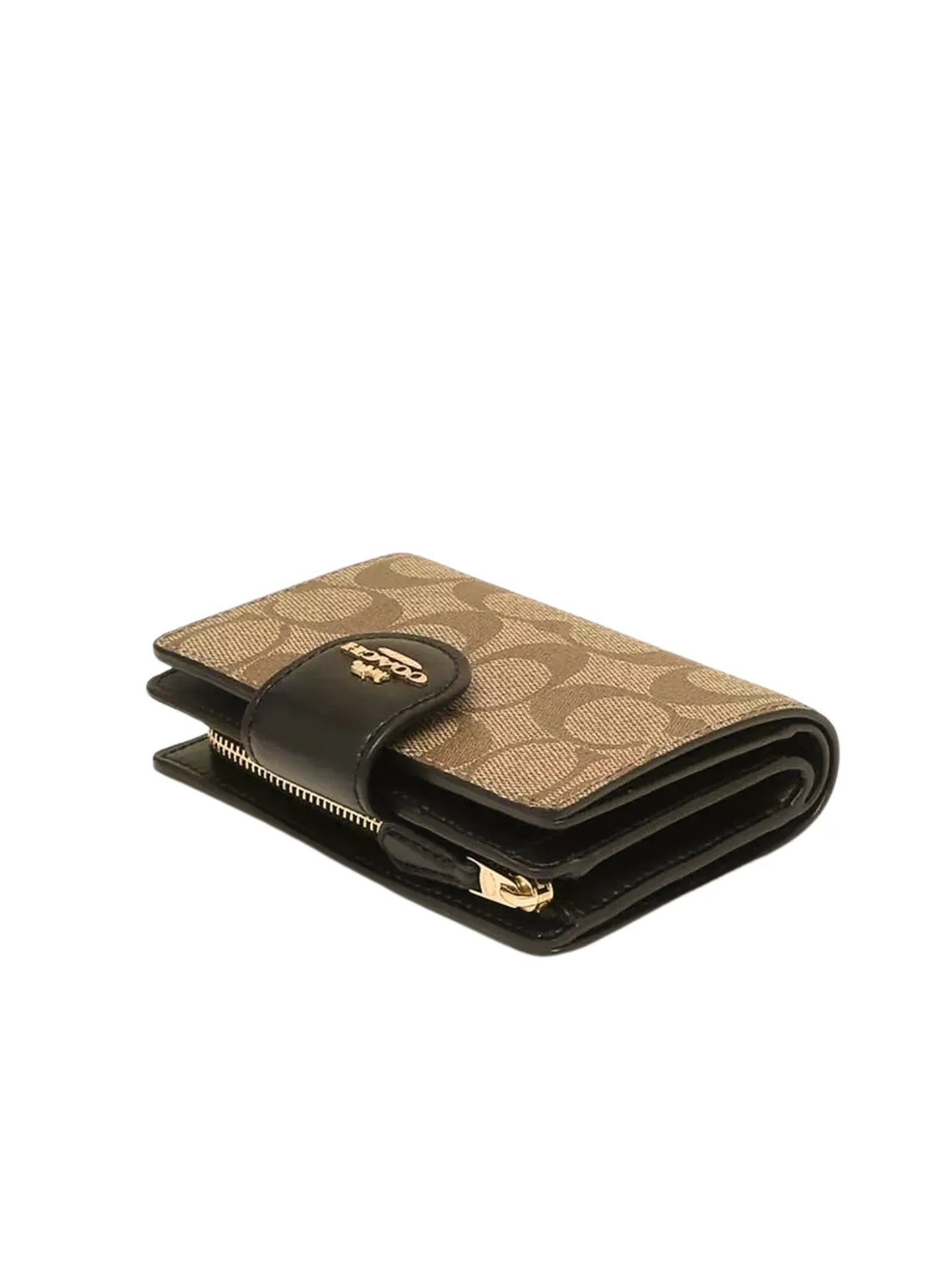 gambar-Coach-Medium-Corner-Zip-Wallet-In-Signature-Khaki-BlackWEBP
