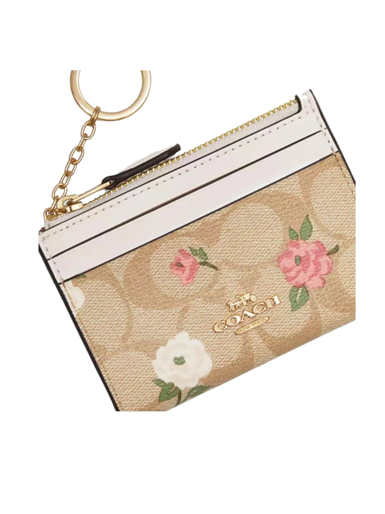 Coach Mini Skinny ID Case In Signature Canvas Floral Print Light Khaki Balilene