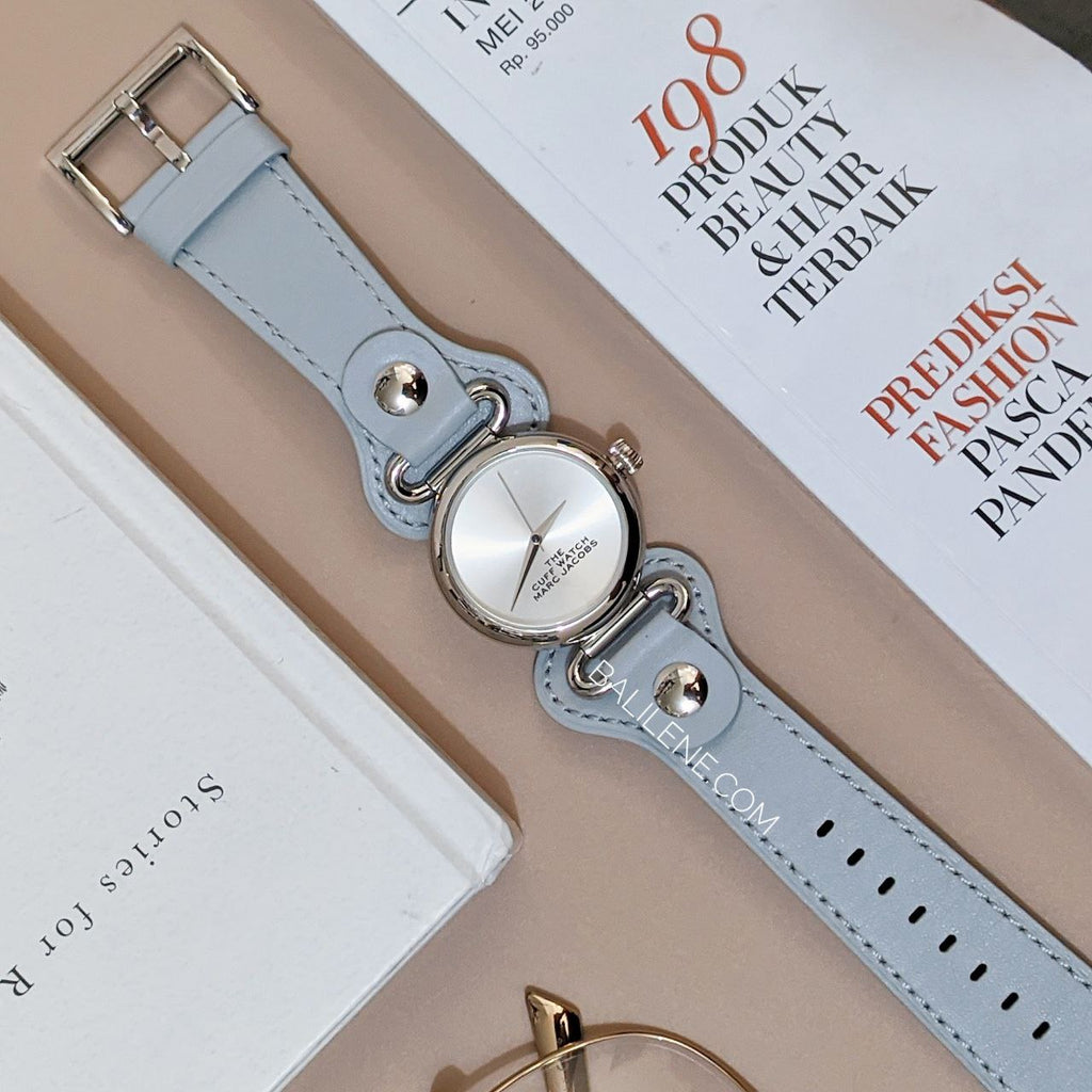 gambar-Marc -Jacobs -The- Cuff -White -Dial- Leather -Strap- Watch- Light- Blue / Silver