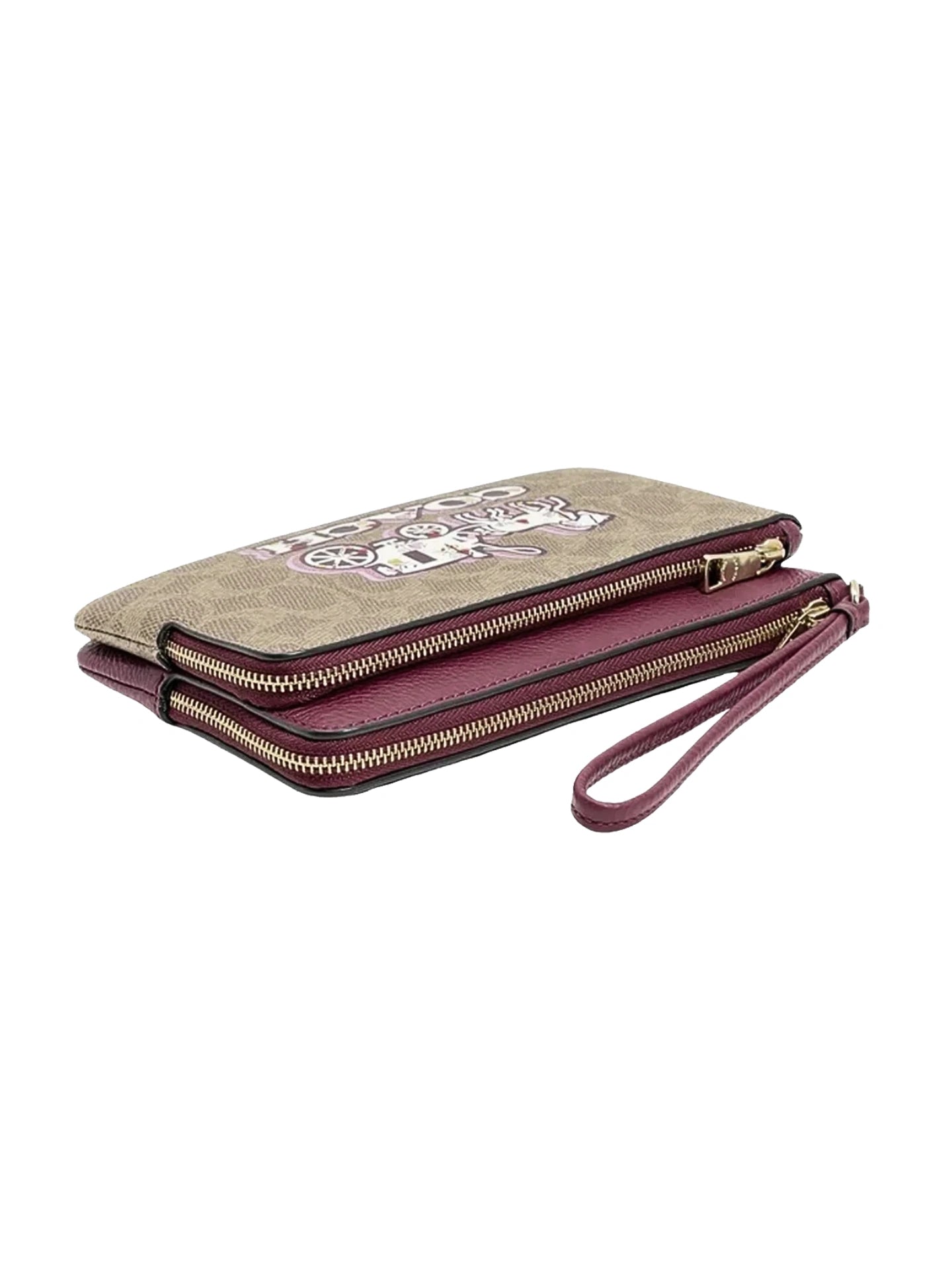 gambar-atas-Coach-Double-Zip-Wallet-In-Signature-Canvas-With-Horse-And-Carriage-Print-Tan-Black-Cherry