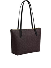 gambar-belakang-Coach-Fiona-Zip-Tote-Bag-In-Signature-Canvas-Walnut-Black