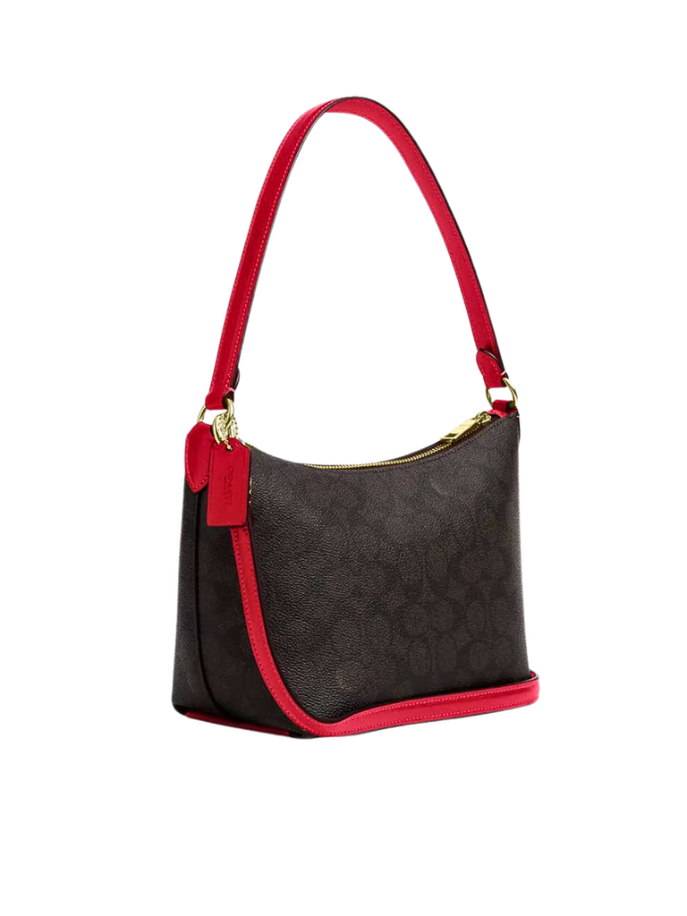 gambar-belakang-Coach-Zip-Shoulder-Bag-In-Signature-Canvas-Walnut-Bold-Red