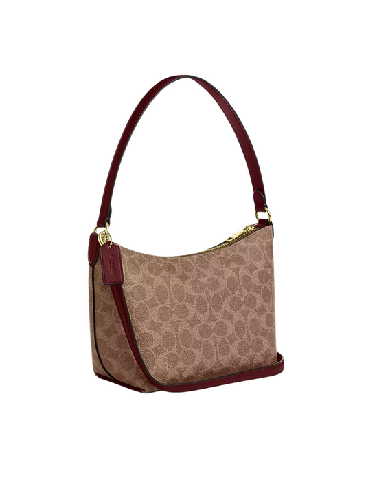gambar-belakang-Coach-Zip-Top-Shoulder-Bag-In-Signature-Canvas-With-Horse-And-Carriage-Print-Tan-Black-Cherry