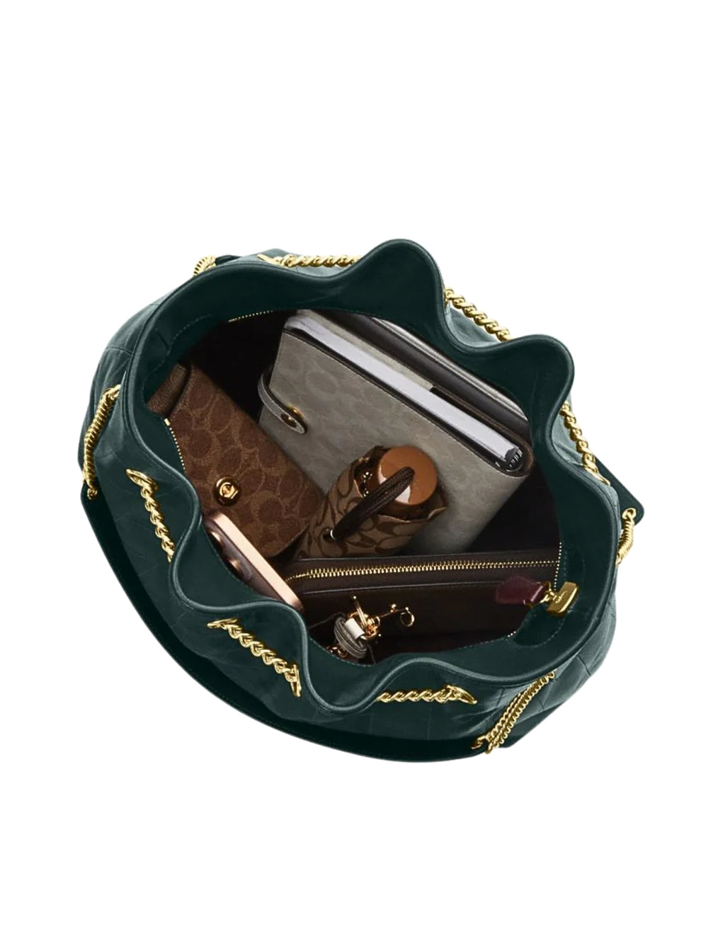 gambar-dalam-Coach-Evelyn-Large-Shoulder-Bag-With-Quilting-Dark-Teal
