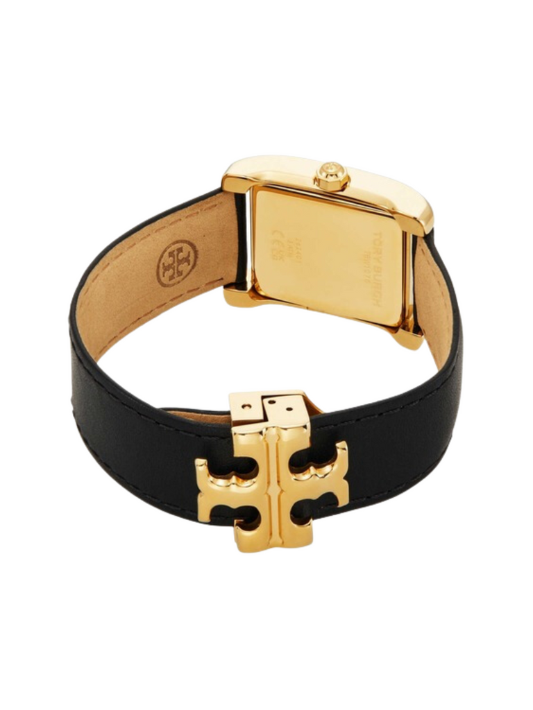 gambar-dalam-Tory-Burch-Gold-Eleanor-Watch-Black-LeatherStrap-Ladies-Watch