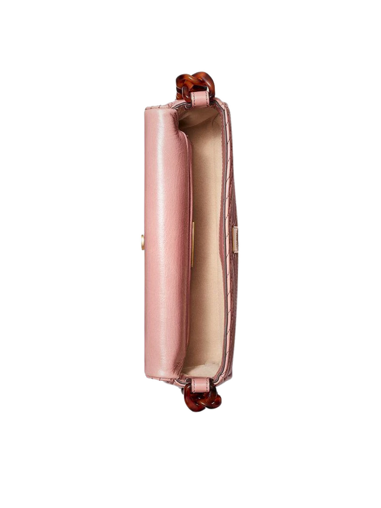 Tory Burch Kira Moto Quilt Small Flap Leather Shoulder Bag Pink Magnolia