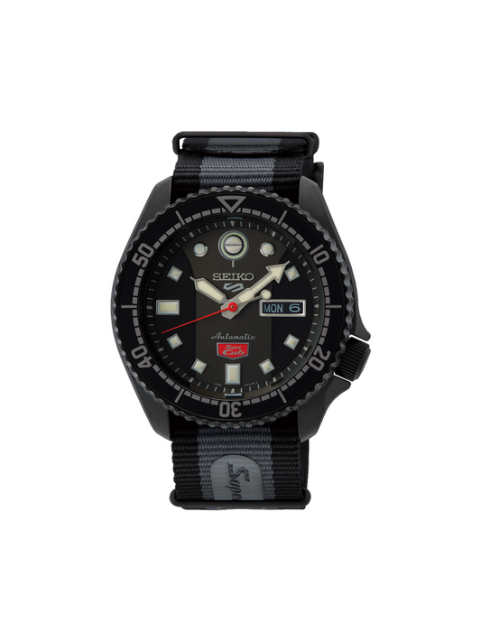 gambar-depan-5 -Sports-Seiko- Honda -Super- Cub- Limited -Edition -“SKX -Sense- Style” -Automatic- Grey -Nylon -Strap- Black -Dial