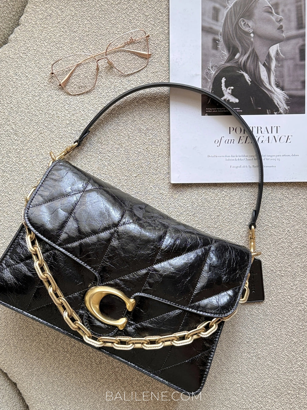 gambar-depan-Coach-Chain-Tabby-Shoulder-Bag-30-With-Quilting-Black-balilene