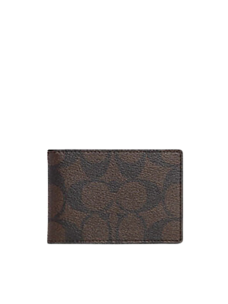 Coach Compact Billfold Wallet In Signature Canvas Mahogany Black Balilene