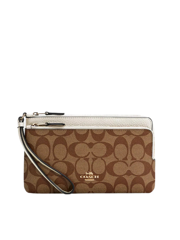 Coach Double Zip Wallet In Signature Canvas Brown/Khaki Saddle – Balilene