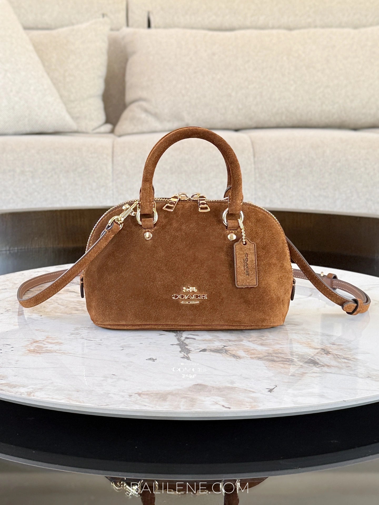 gambar-depan-Coach-Lara-Suede-Mini-Satchel-Bag-Warm-Brown-balilene