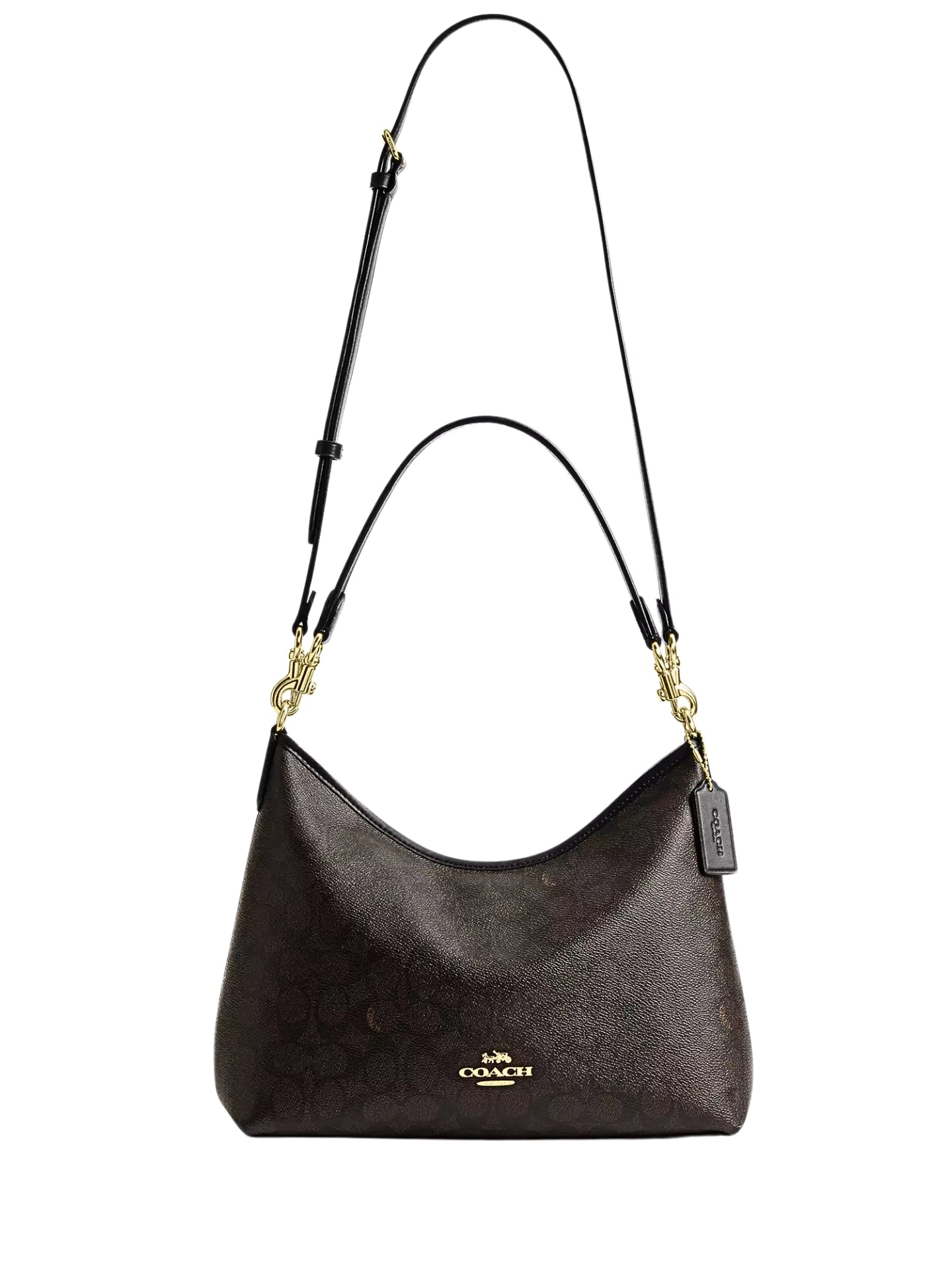 gambar-depan-Coach-Laurel-Shoulder-Bag-In-Signature-Canvas-Walnut-Black