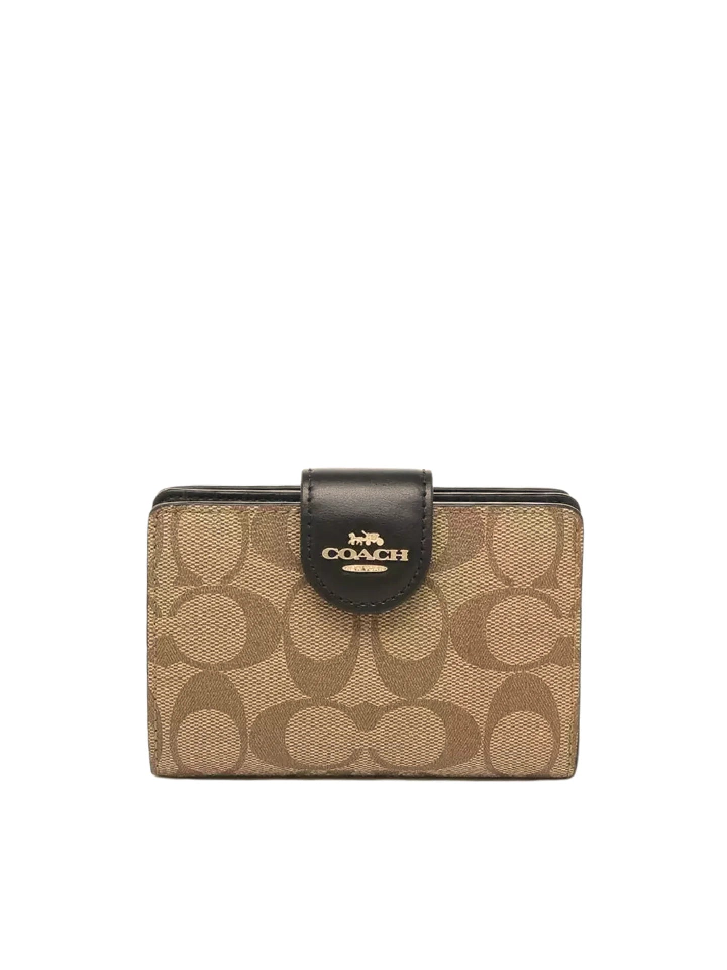 gambar-depan-Coach-Medium-Corner-Zip-Wallet-In-Signature-Khaki-BlackWEBP
