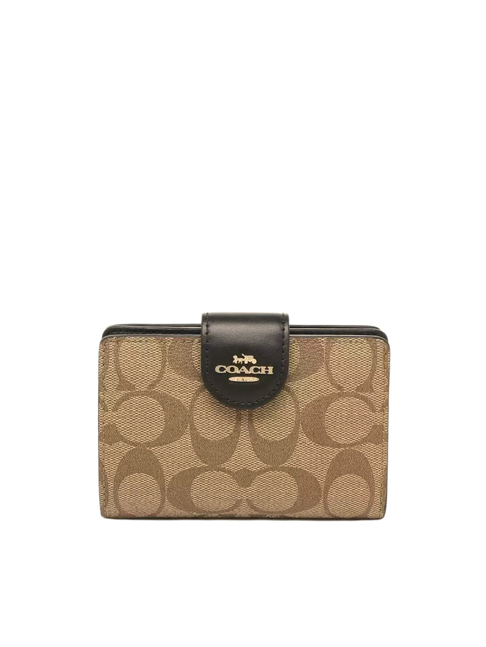 gambar-depan-Coach-Medium-Corner-Zip-Wallet-In-Signature-Khaki-BlackWEBP