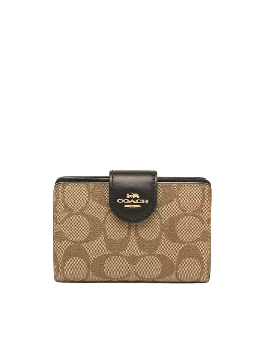 gambar-depan-Coach-Medium-Corner-Zip-Wallet-In-Signature-Khaki-BlackWEBP