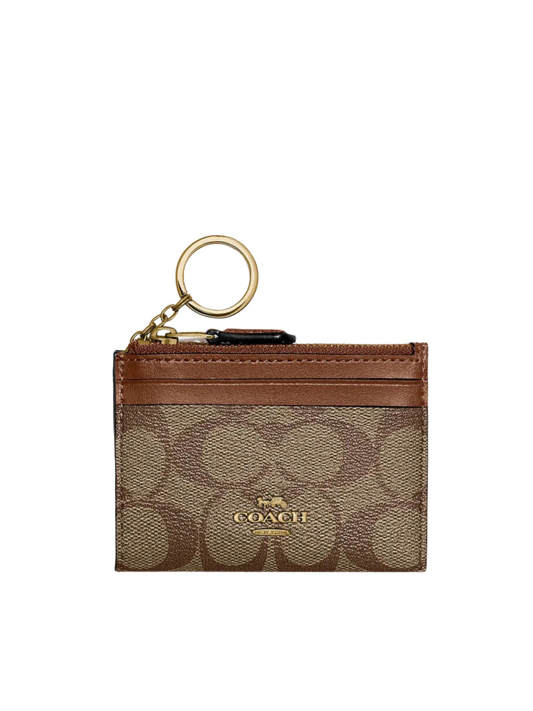 Coach Mini Skinny ID Case In Signature Canvas Khaki Brown Saddle Balilene