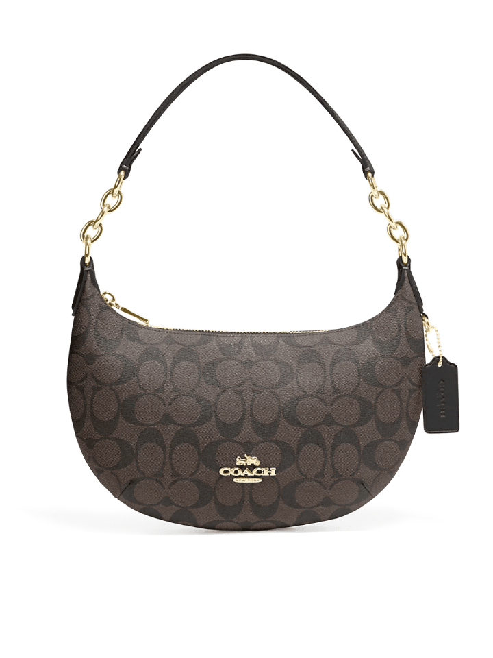 Coach Brown & Black - Signature Coated Canvas and Leather - Hobo Shoulder Bag  Coach