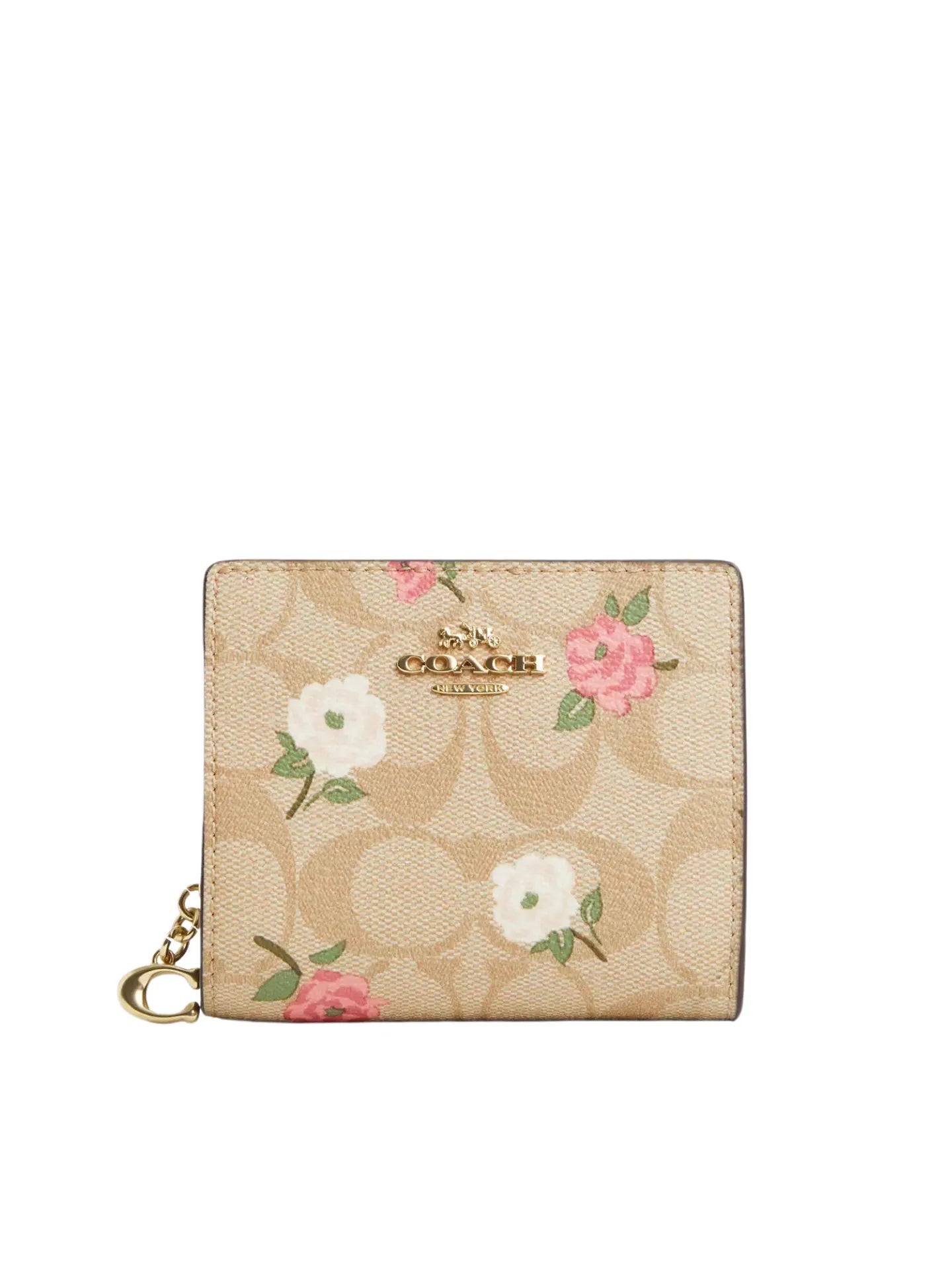 gambar-depan-Coach-Snap-Wallet-In-Signature-With-Floral-Print-Light-Khaki-Chalk-Multi