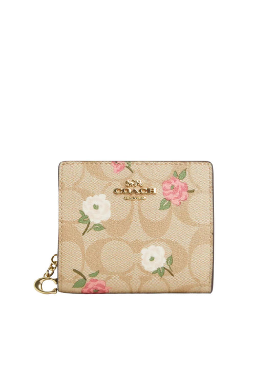 gambar-depan-Coach-Snap-Wallet-In-Signature-With-Floral-Print-Light-Khaki-Chalk-Multi