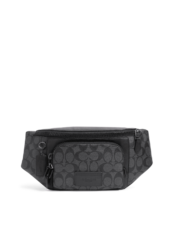 Coach Track Belt Bag In Signature Canvas Charcoal Black