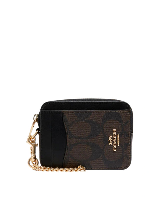 gambar-depan-Coach-Zip-Card-Case-Signature-Canvas-Brown-Black