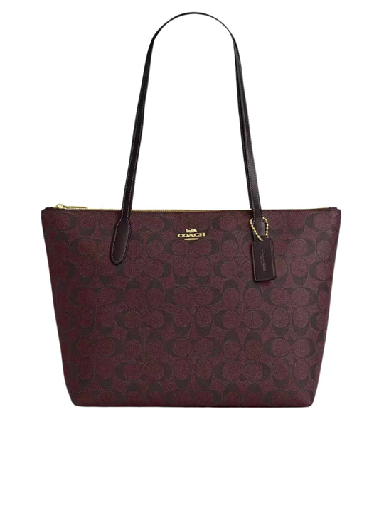 gambar-depan-Coach-Zip-Top-Tote-Signature-Canvas-Oxblood-Multi