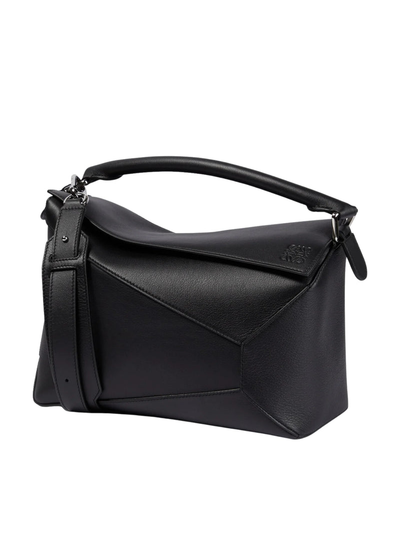 Loewe Puzzle Edge Medium Leather Shoulder Bag Black Balilene