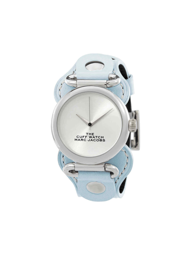 gambar-depan-Marc -Jacobs -The- Cuff -White -Dial- Leather -Strap- Watch- Light- Blue / Silver