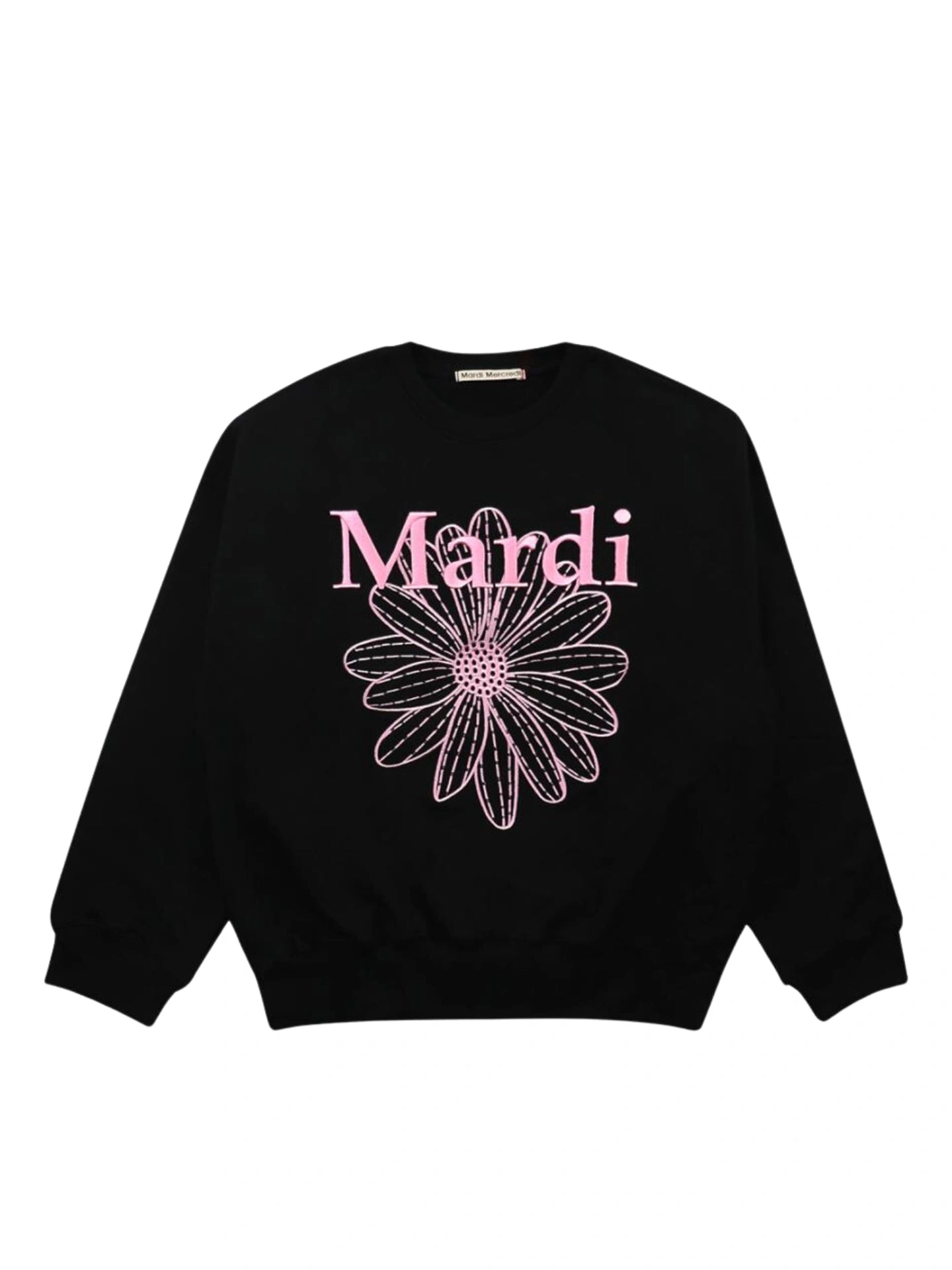 ●Mardi Mercredi●UNISEX SWEATSHIRT NEEDLEWORK_BLACK PINK Mardi Mercredi Sweatshirt Flowermardi Needlework Black Pink