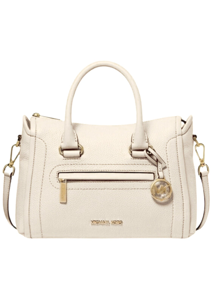 Michael Kors Carine Medium Leather Satchel Bag Light Cream Balilene