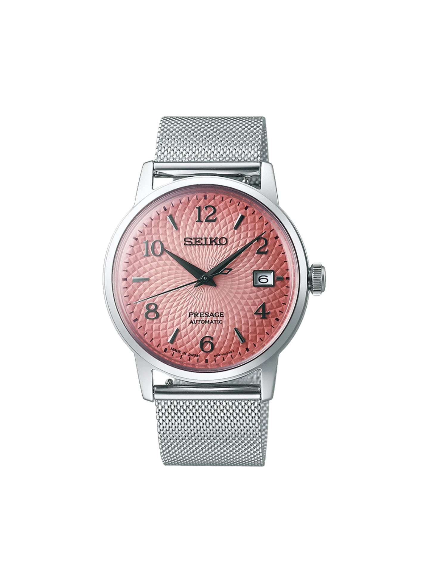 gambar-depan-Seiko-Presage-SRPE47J1-Cocktail-Time-Tequila-Sunset-Pink-Dial-Mesh-Strap-Limited-EditionWEBP