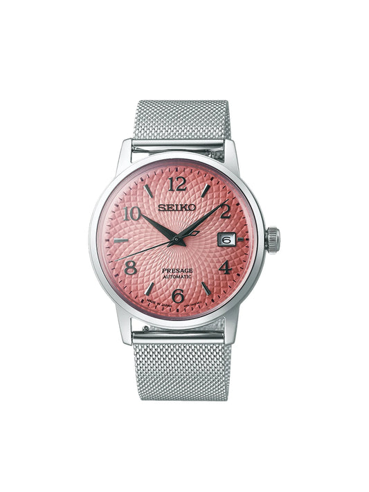 gambar-depan-Seiko-Presage-SRPE47J1-Cocktail-Time-Tequila-Sunset-Pink-Dial-Mesh-Strap-Limited-EditionWEBP