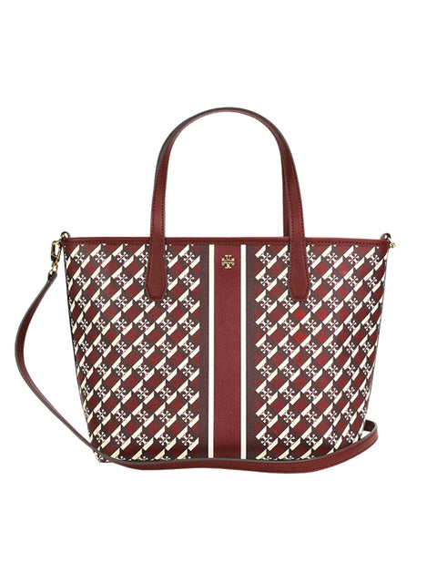 Tory Burch Geo Logo Mini Top Zip Tote with Stripe Red – Balilene