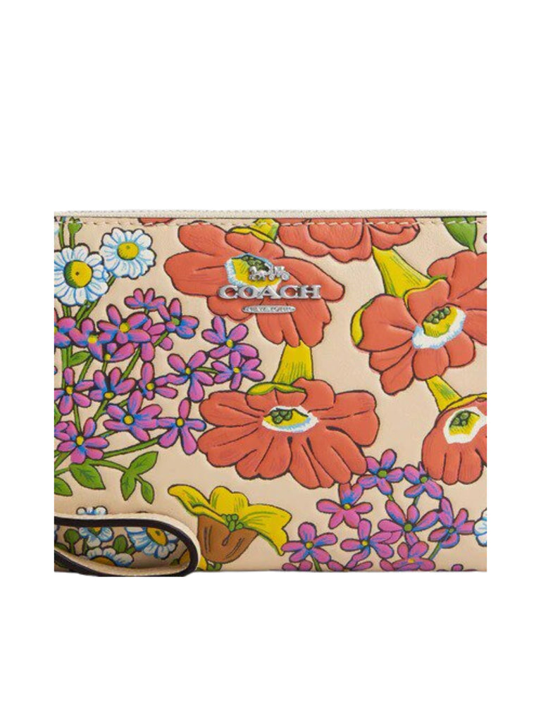 gambar-detail-Coach-Corner-Zip-Wristlet-Leather-With-Floral-Print-Ivory-Multi