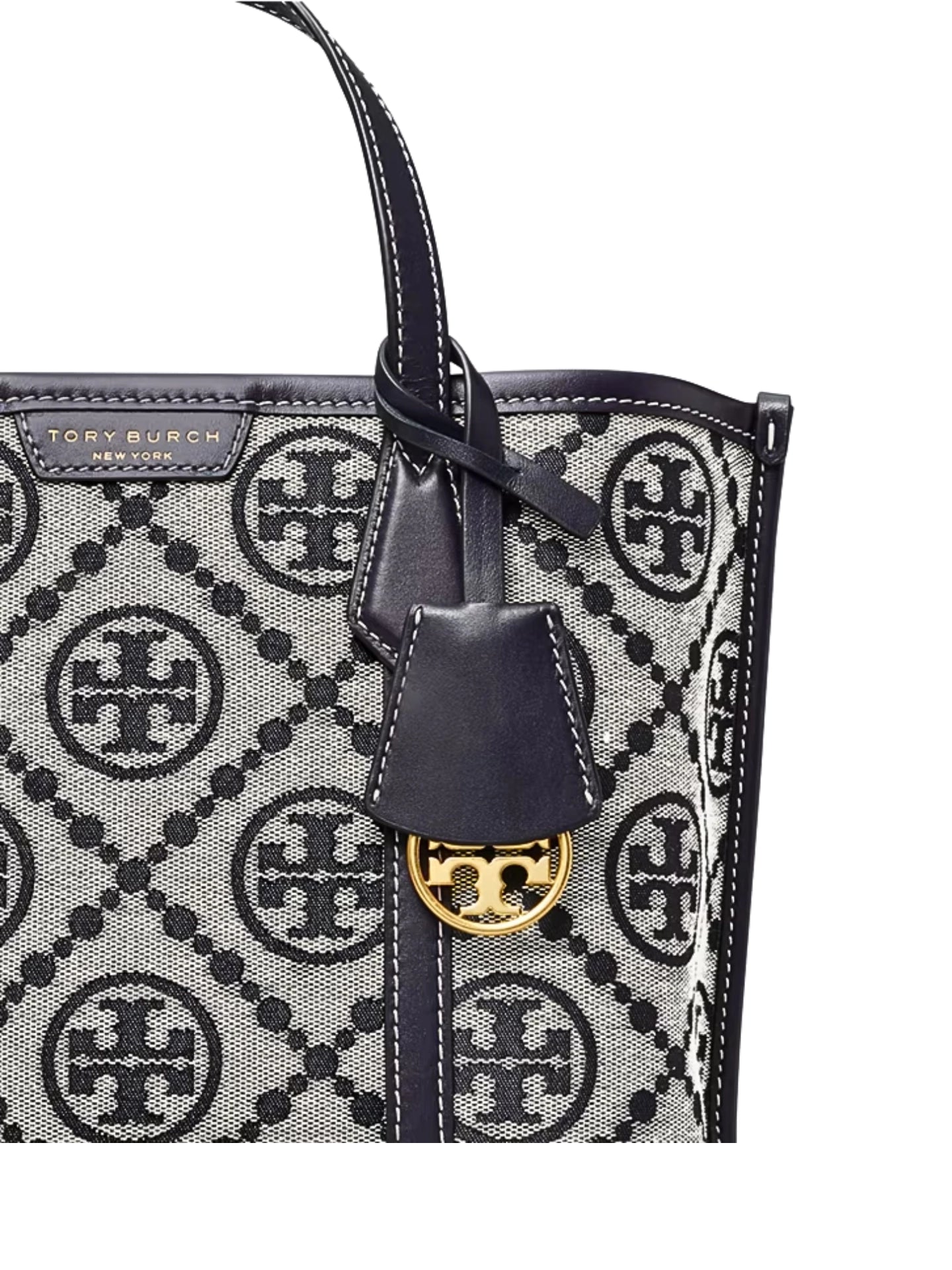 Tory Burch Perry T Monogram Small Triple-Compartment Tote Bag Tory Navy