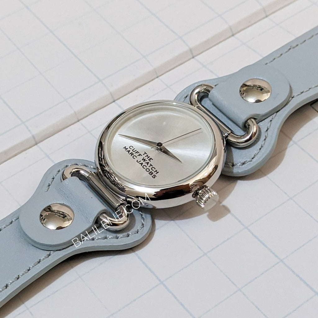 gambar-dial-Marc -Jacobs -The- Cuff -White -Dial- Leather -Strap- Watch- Light- Blue / Silver